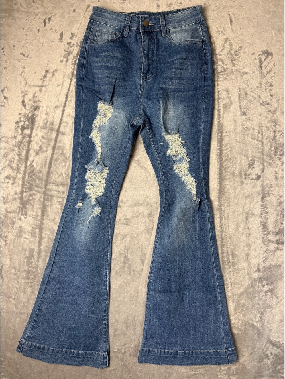 Women's Distressed Flared Blue Denim Jeans